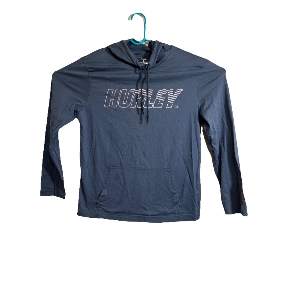 Hurley Long Sleeve Hooded Shirt Medium Black Pullover Pocket Gray Charcoal